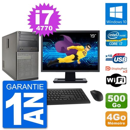 Dell Optiplex 7020 MT Desktop PC - 19" Screen, Intel i7-4770, 4GB RAM, 500GB HDD, Windows 10, WiFi
