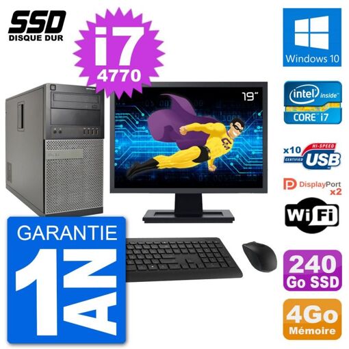 Dell Optiplex 7020 Desktop PC - 19" Screen, Intel Core i7-4770, 4GB RAM, 240GB SSD, Windows 10