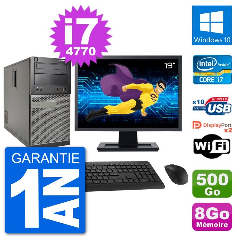 Dell Optiplex 7020 Mid Tower PC, 19" Screen, Intel i7-4770, 8GB RAM, 500GB HDD, Windows 10, WiFi