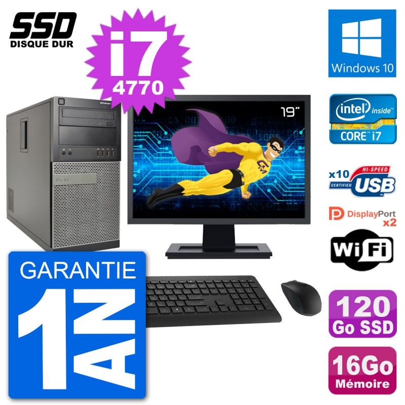 Dell Optiplex 7020 Desktop PC - 19" Screen, Intel i7-4770, 16GB RAM, 120GB SSD, Windows 10, WiFi
