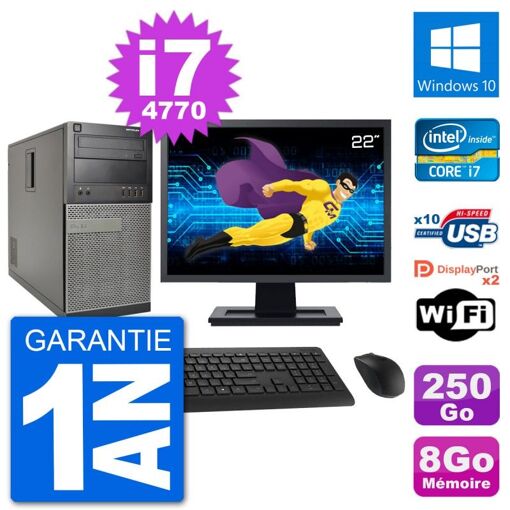 Dell Optiplex 7020 Desktop PC - 22" Screen, Intel i7-4770, 8GB RAM, 250GB Hard Drive, Windows 10, WiFi