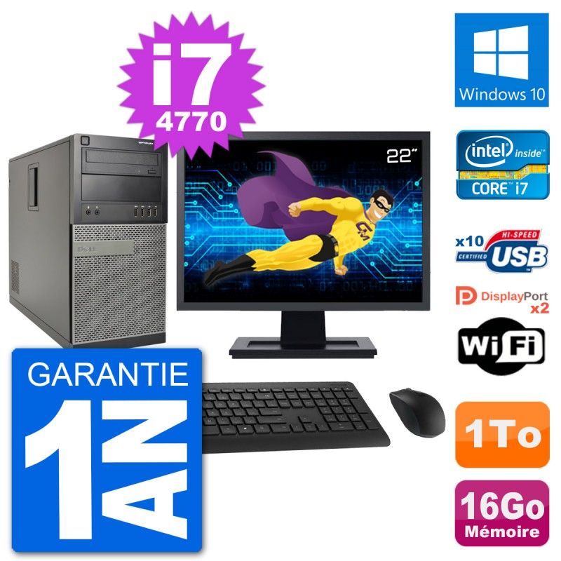 Dell Optiplex 7020 Mid Tower PC - 22" Screen, Intel i7-4770, 16GB RAM, 1TB HDD, Windows 10