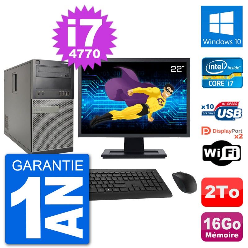 Dell Optiplex 7020 Desktop PC - 22" Screen, Intel i7-4770, 16GB RAM, 2TB HDD, Windows 10, WiFi