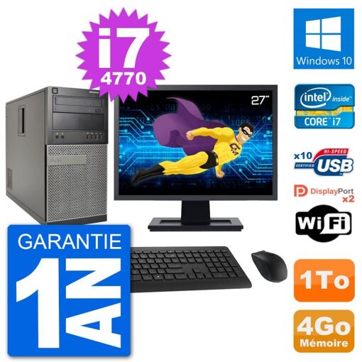 Dell Optiplex 7020 Desktop Computer - 27" Screen, Intel i7-4770, 4GB RAM, 1TB HDD, Windows 10, WiFi