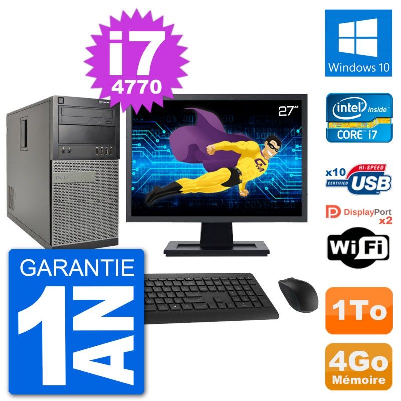 Dell Optiplex 7020 Desktop Computer - 27" Screen, Intel i7-4770, 4GB RAM, 1TB HDD, Windows 10, WiFi