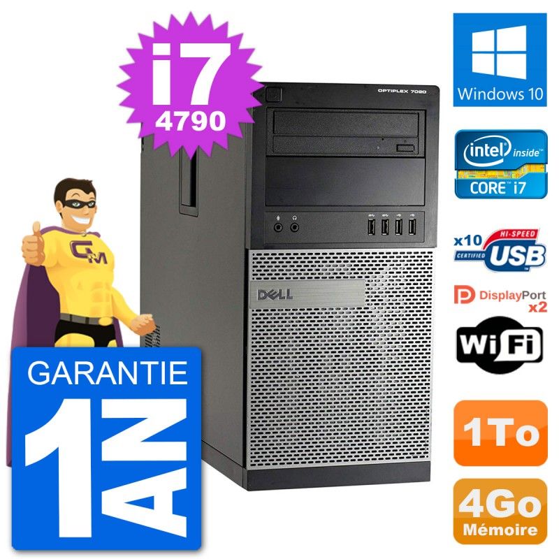Dell Optiplex 7020 Desktop PC - Intel Core i7-4790, 4GB RAM, 1TB HDD, Windows 10, WiFi