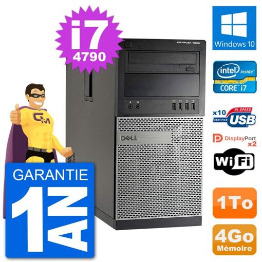 Dell Optiplex 7020 Desktop PC - Intel Core i7-4790, 4GB RAM, 1TB HDD, Windows 10, WiFi