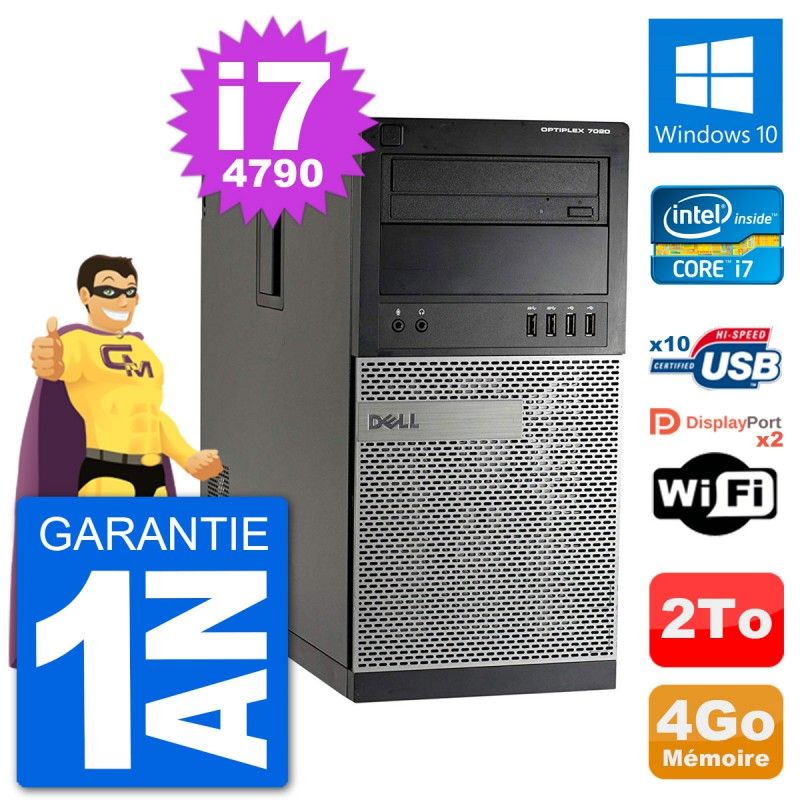 Dell Optiplex 7020 Desktop Computer - Intel Core i7-4790, 4GB RAM, 2TB HDD, Windows 10, WiFi