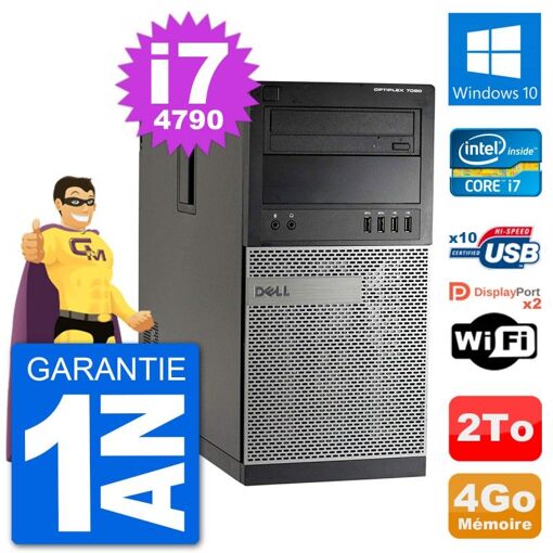 Dell Optiplex 7020 Desktop Computer - Intel Core i7-4790, 4GB RAM, 2TB HDD, Windows 10, WiFi