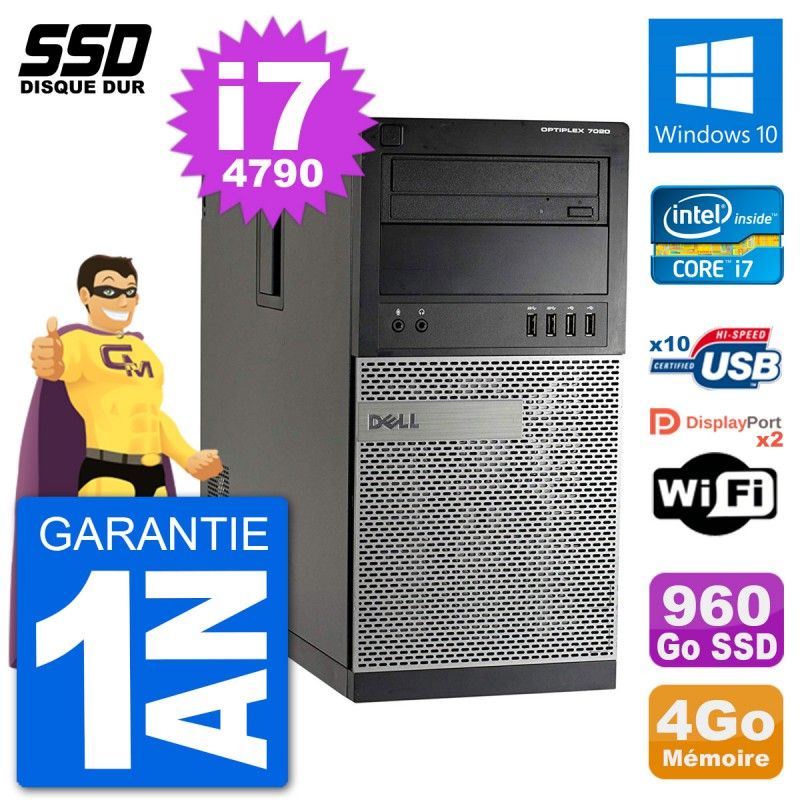 Dell Optiplex 7020 Desktop PC - Intel Core i7, 4GB RAM, 960GB SSD, Windows 10, WiFi