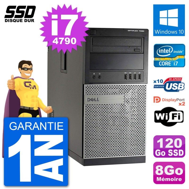 PC de escritorio Dell Optiplex 7020 - Procesador Intel Core i7-4790, 8 GB de RAM, 120 GB SSD, Windows 10, WiFi