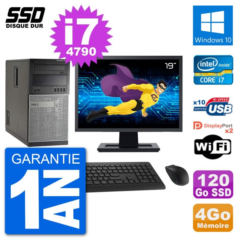 Dell Optiplex 7020 Desktop Computer - 19" Screen, Intel Core i7-4790, 4GB RAM, 120GB SSD, Windows 10, WiFi