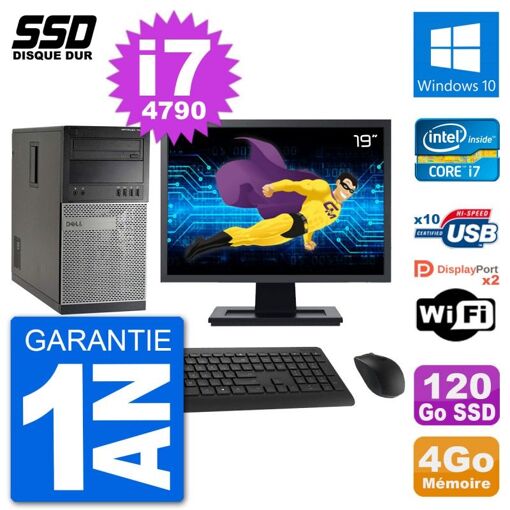 Dell Optiplex 7020 Desktop Computer - 19" Screen, Intel Core i7-4790, 4GB RAM, 120GB SSD, Windows 10, WiFi