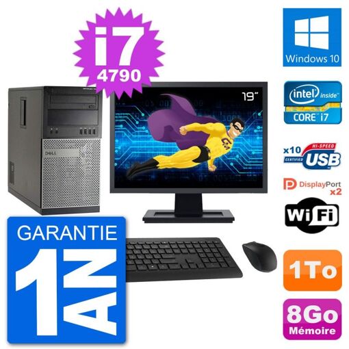 Dell Optiplex 7020 Desktop PC - 19" Screen, Intel i7-4790, 8GB RAM, 1TB HDD, Windows 10, WiFi