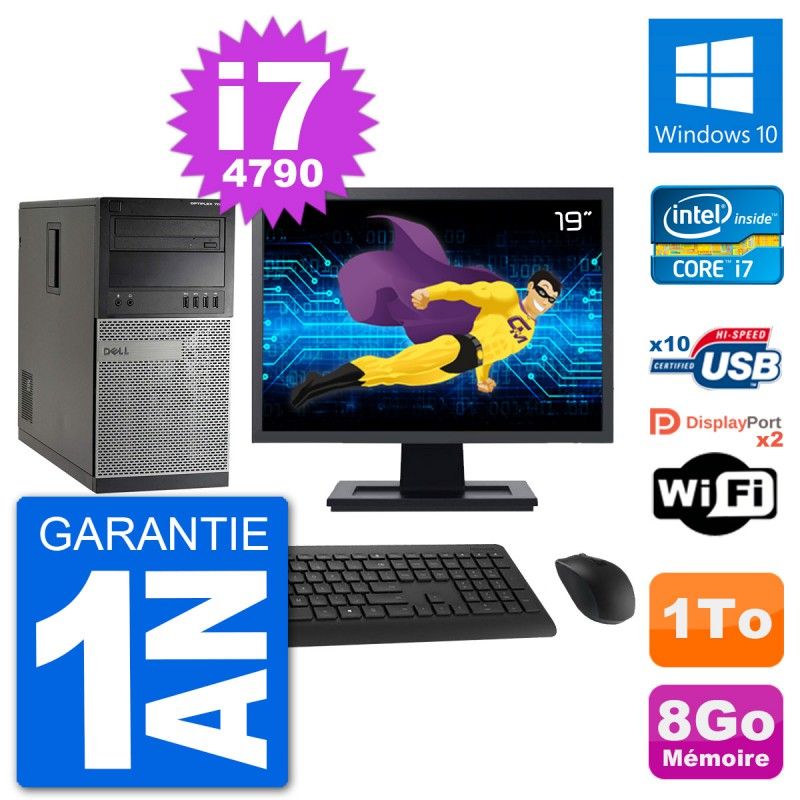 Dell Optiplex 7020 Desktop PC - 19" Screen, Intel i7-4790, 8GB RAM, 1TB HDD, Windows 10, WiFi