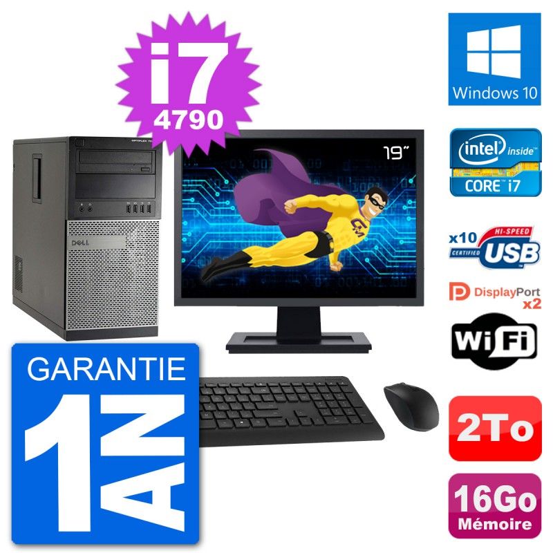 Dell Optiplex 7020 Desktop Computer - 19-inch Screen, Intel i7-4790, 16GB RAM, 2TB Hard Drive, Windows 10, WiFi