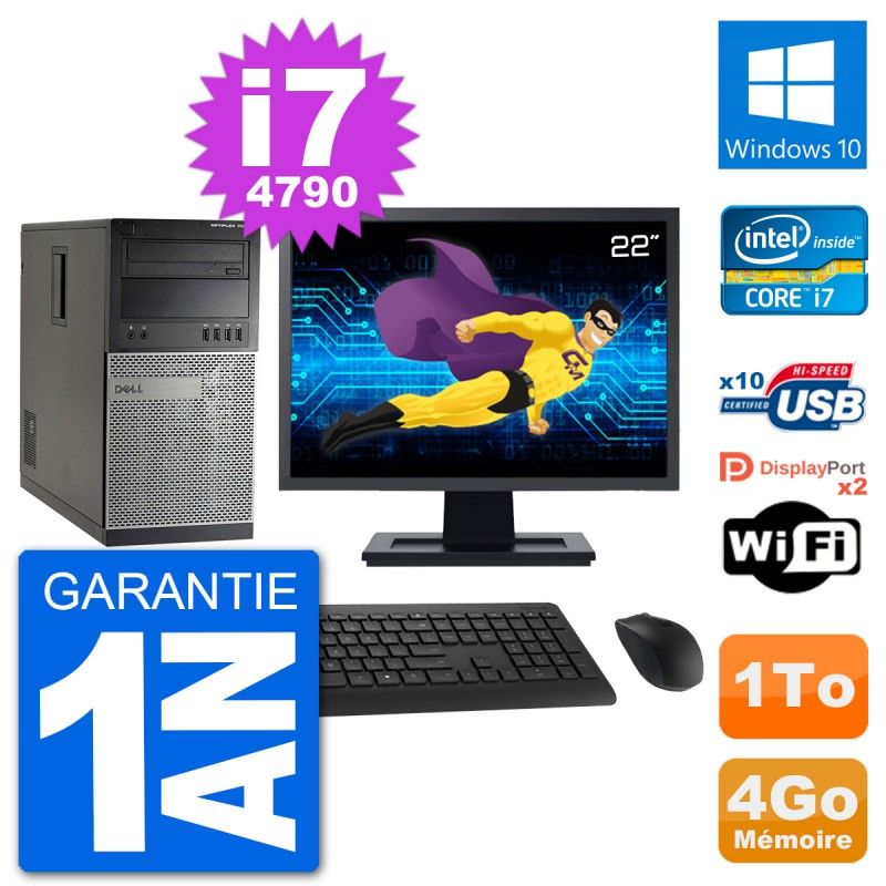 Dell Optiplex 7020 Desktop PC - 22" Screen, Intel i7-4790, 4GB RAM, 1TB HDD, Windows 10, WiFi
