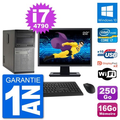 Dell Optiplex 7020 Desktop Computer, 22" Screen, Intel i7-4790, 16GB RAM, 250GB SSD, Windows 10, WiFi