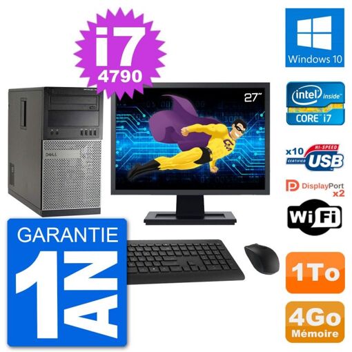 Dell Optiplex 7020 Desktop PC - 27" Screen, Intel i7-4790, 4GB RAM, 1TB HDD, Windows 10, Wi-Fi