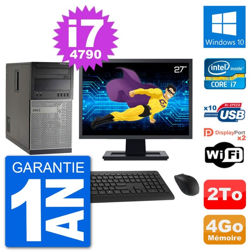 Dell Optiplex 7020 Desktop PC - 27" Screen, Intel i7-4790, 4GB RAM, 2TB HDD, Windows 10