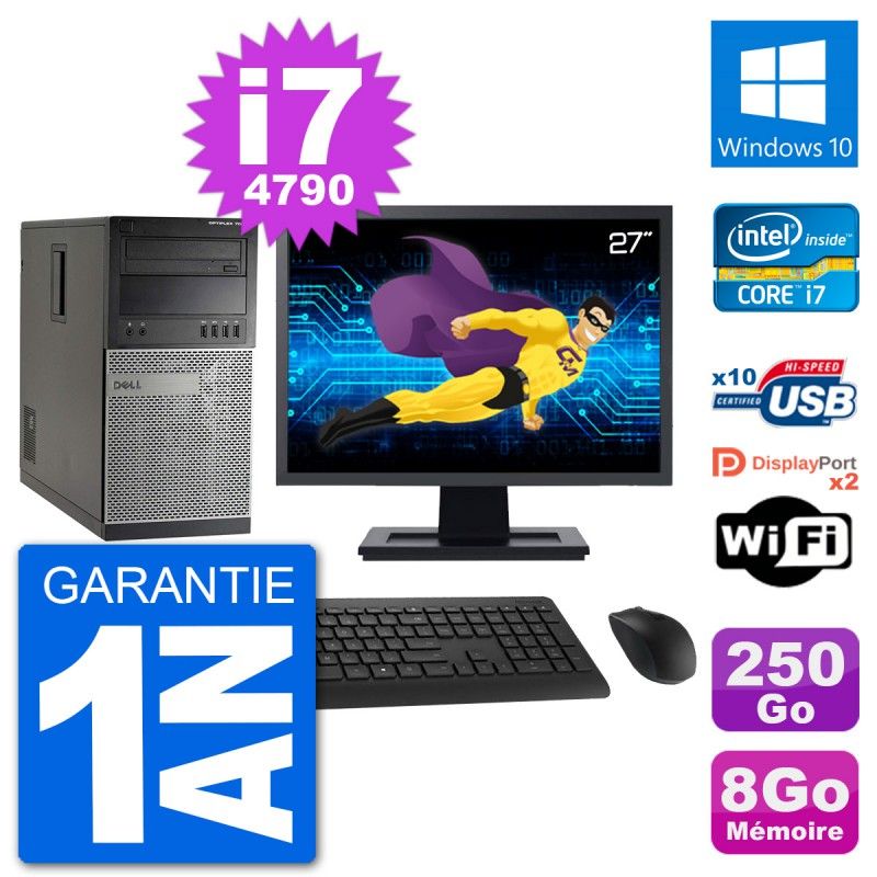 Dell Optiplex 7020 Desktop PC - 27" Screen, Intel i7-4790, 8GB RAM, 250GB HDD, Windows 10, WiFi