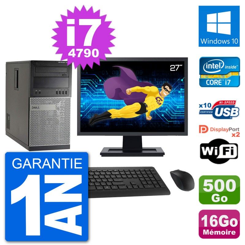Dell Optiplex 7020 Desktop PC - 27" Screen, Intel i7-4790, 16GB RAM, 500GB HDD, Windows 10, Wi-Fi