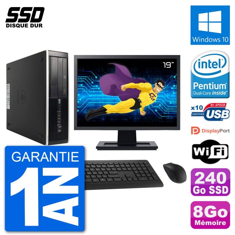 HP 8300 Elite SFF Computer - 19" Screen, Intel G630, 8GB RAM, 240GB SSD, Windows 10, Wifi