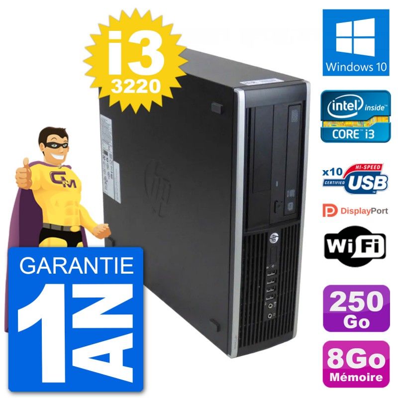 Ordinateur de bureau HP 8300 Elite SFF - Intel Core i3-3220, 8 Go de RAM, 250 Go de SSD, Windows 10, Wi-Fi
