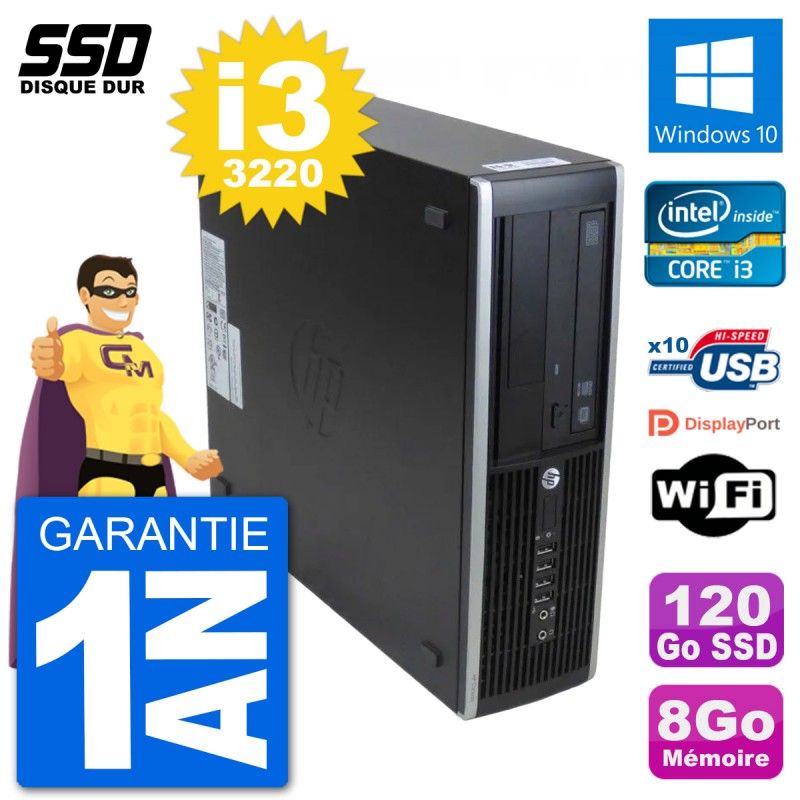 Ordinateur de bureau HP 8300 Elite SFF - Intel i3-3220, 8 Go de RAM, 120 Go SSD, Windows 10, Wifi