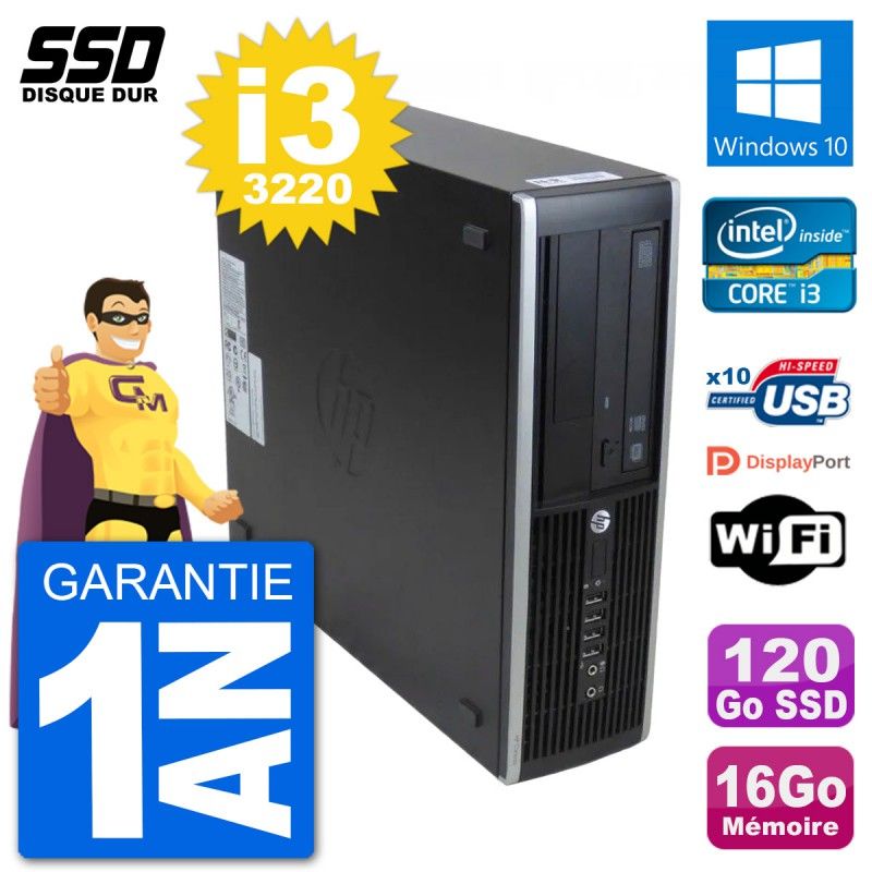 Ordinateur de bureau HP 8300 Elite SFF - Intel Core i3-3220, 16 Go de RAM, 120 Go SSD, Windows 10, Wifi