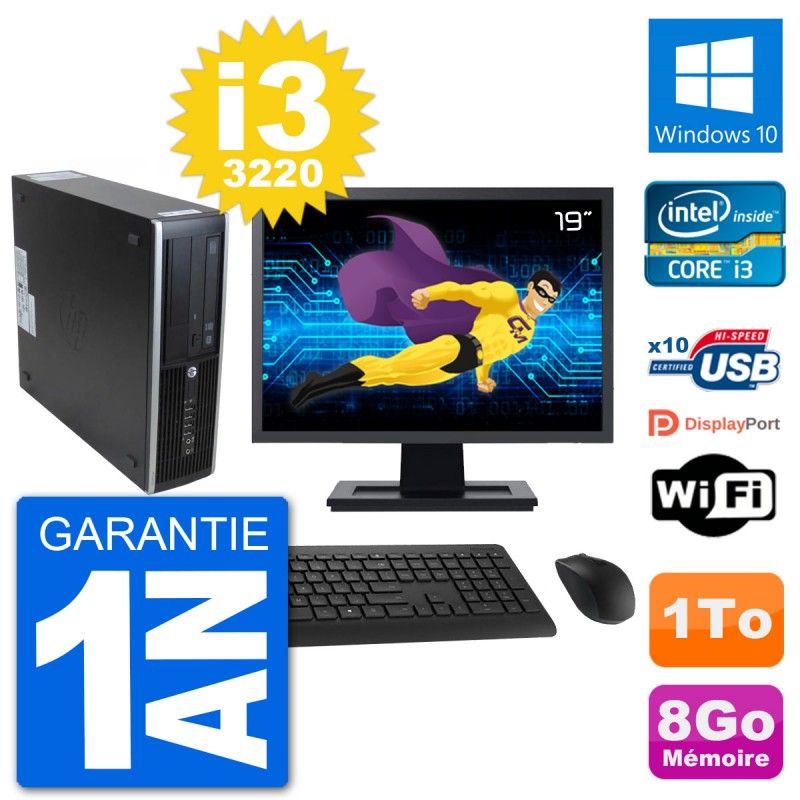 HP 8300 SFF Desktop PC - 19" Screen, Intel i3-3220, 8GB RAM, 1TB HDD, Windows 10, WiFi