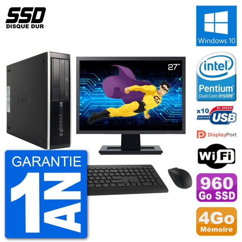HP 8300 Elite SFF Computer - 27" Screen, Intel G630, 4GB RAM, 960GB SSD, Windows 10, WiFi