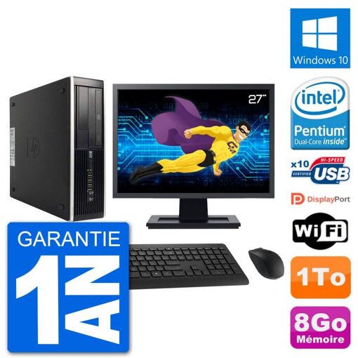 HP 8300 Elite SFF Desktop PC - 27" Screen, Intel G630, 8GB RAM, 1TB HDD, Windows 10, WiFi