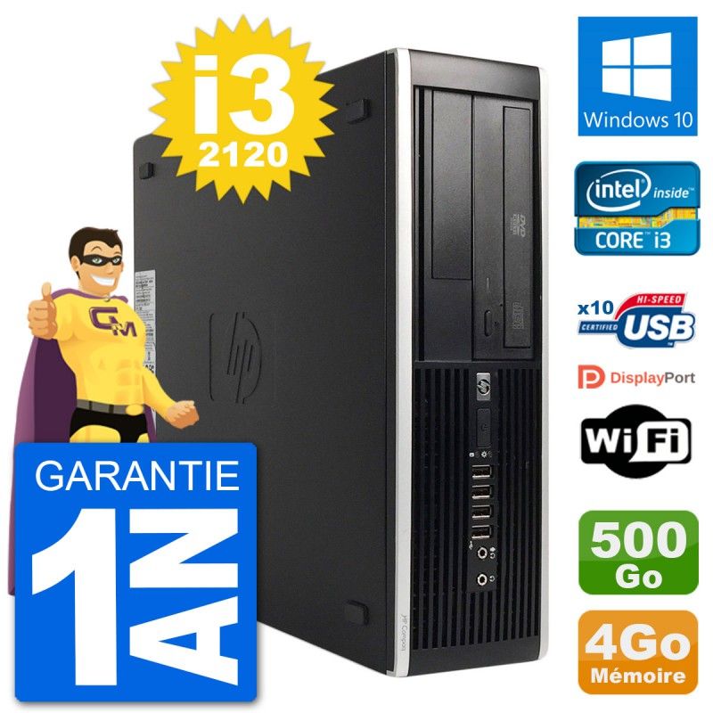 Ordinateur de bureau HP 8300 Elite SFF - Intel Core i3-2120, 4 Go de RAM, 500 Go SSD, Windows 10, Wi-Fi