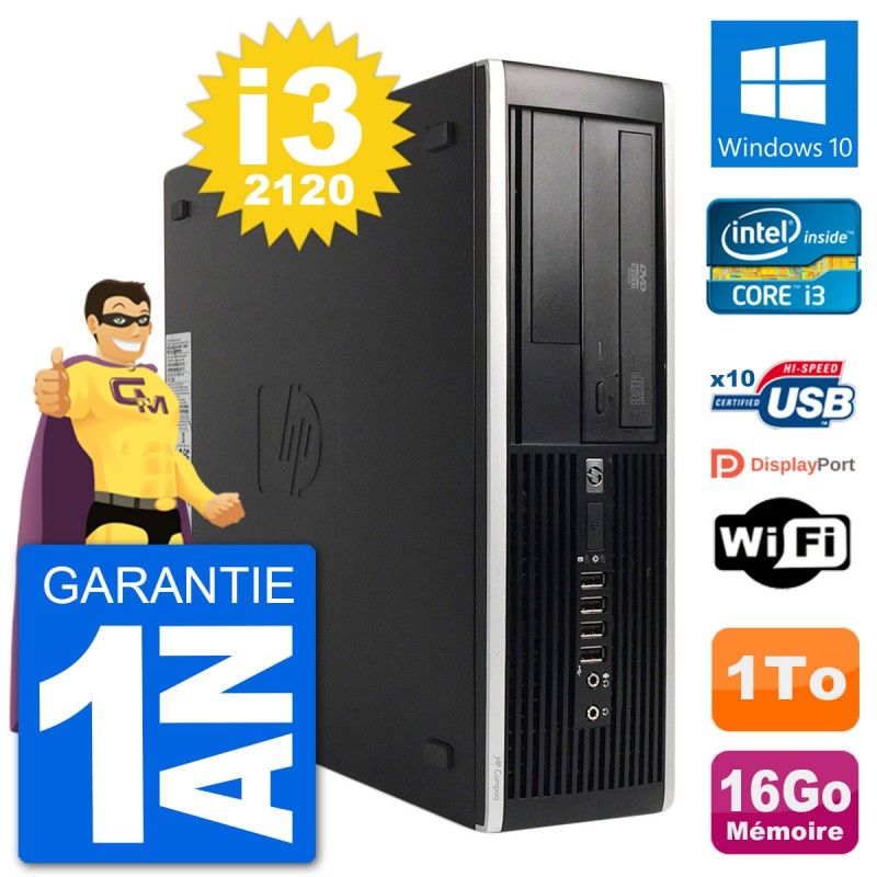 Ordinateur de bureau HP 8300 Elite SFF - Intel Core i3-2120, 16 Go de RAM, 1 To SSD, Windows 10, Wi-Fi