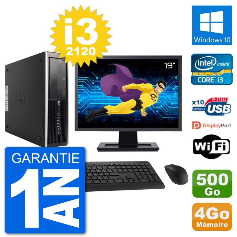 HP 8300 SFF PC - 19" Screen, Intel i3-2120, 4GB RAM, 500GB HDD, Windows 10, WiFi