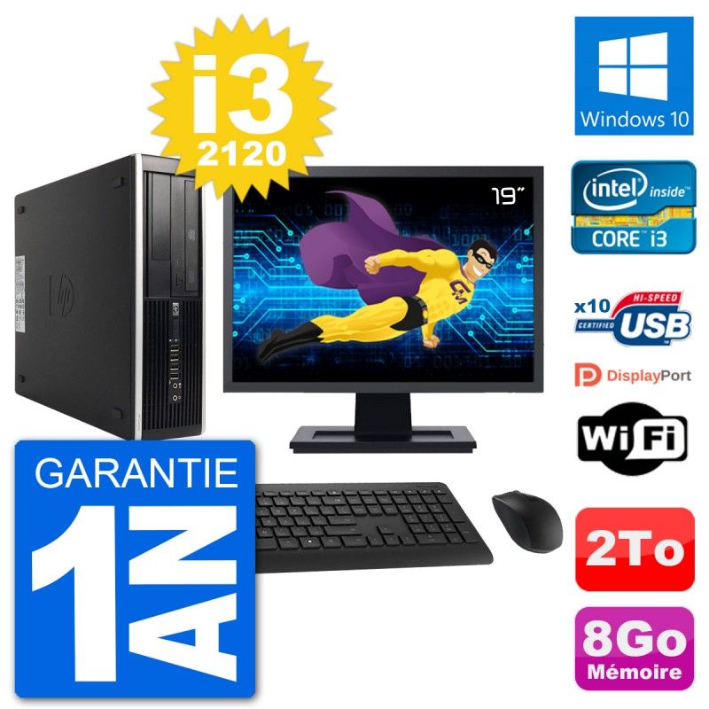 HP 8300 SFF PC - 19" Screen, Intel i3-2120, 8GB RAM, 2TB HDD, Windows 10, WiFi