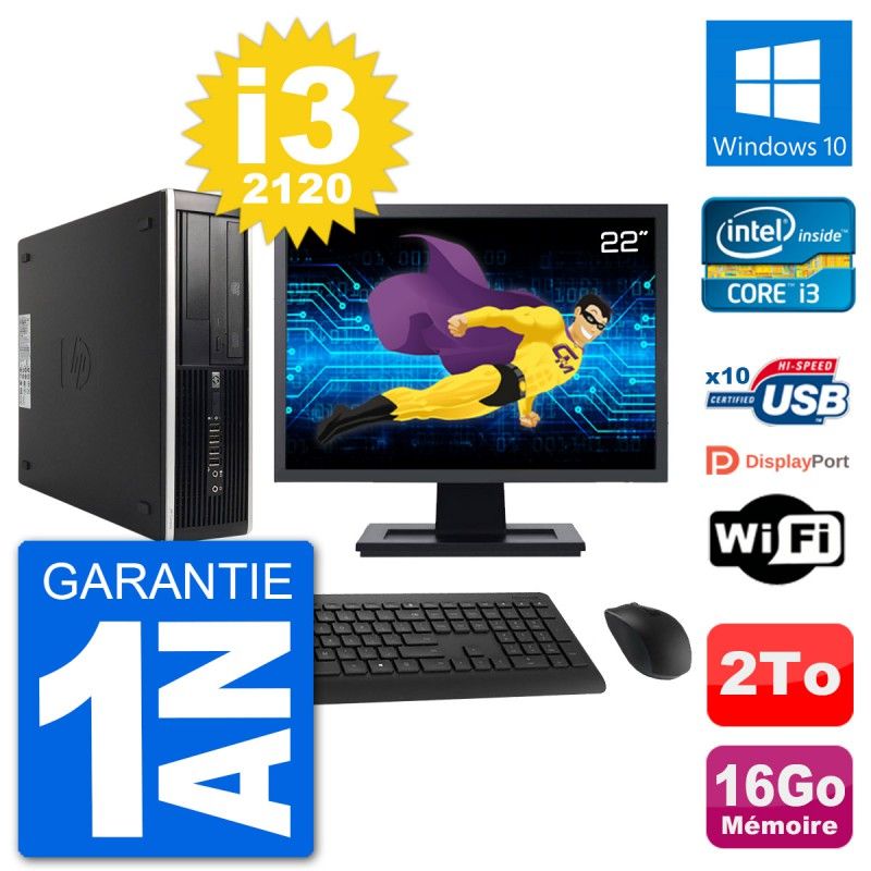 HP 8300 Elite SFF PC - 22" Screen, Intel i3-2120, 16GB RAM, 2TB HDD, Windows 10