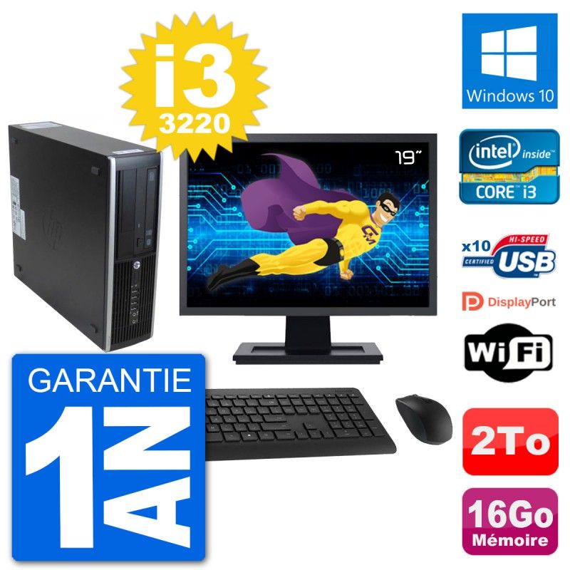 HP 8300 Elite SFF Desktop PC - 19" Screen, Intel i3-3220, 16GB RAM, 2TB HDD, Windows 10, WiFi