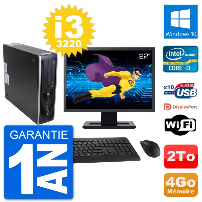 HP 8300 SFF Desktop PC - 22" Screen, Intel i3-3220, 4GB RAM, 2TB HDD, Windows 10, Wifi
