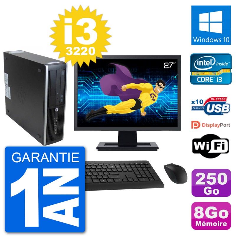 HP 8300 SFF Desktop PC - 27" Screen, Intel i3-3220, 8GB RAM, 250GB HDD, Windows 10, WiFi