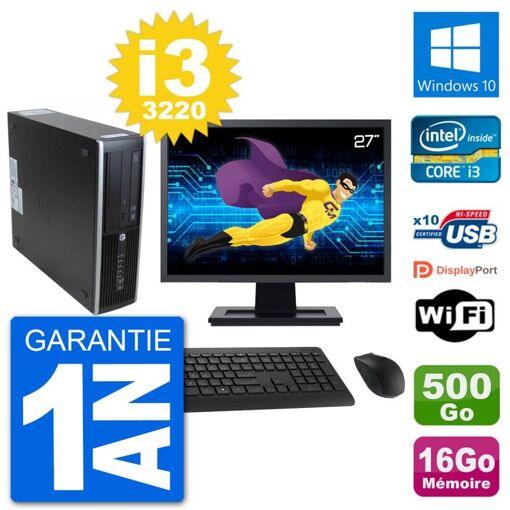 HP 8300 SFF Desktop Computer - 27" Screen, Intel i3-3220, 16GB RAM, 500GB HDD, Windows 10, WiFi
