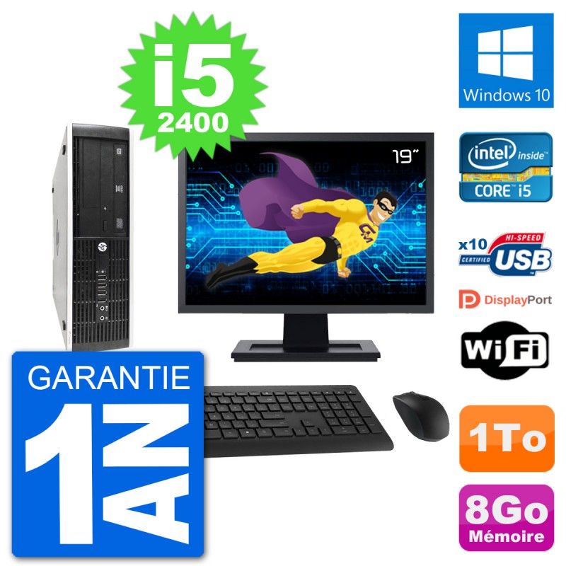 HP 8300 SFF Computer - 19" Screen, Intel i5-2400, 8GB RAM, 1TB HDD, Windows 10, WiFi