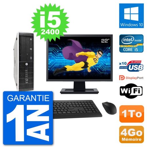 HP 8300 SFF PC - 22" Screen, Intel i5-2400, 4GB RAM, 1TB HDD, Windows 10, WiFi