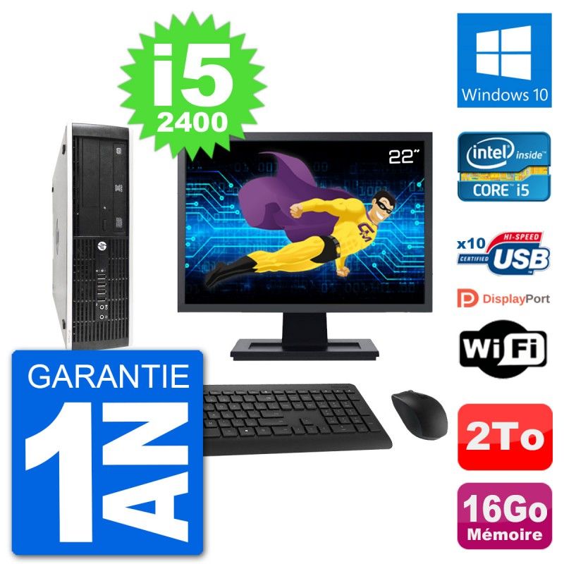 HP 8300 Elite SFF PC - 22" Screen, Intel i5-2400, 16GB RAM, 2TB Hard Drive, Windows 10, WiFi
