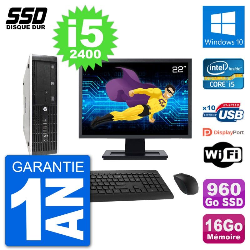 HP 8300 Elite SFF Desktop Computer | 22" Screen | Intel i5-2400 | 16GB RAM | 960GB SSD