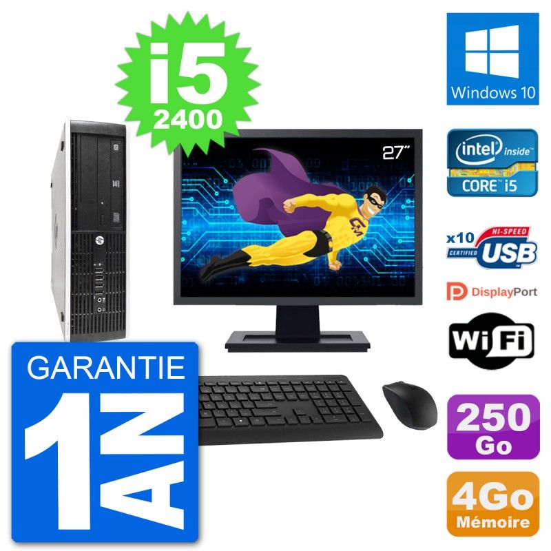 HP 8300 SFF Desktop PC | 27" Screen | Intel i5-2400 | 4GB RAM | 250GB HDD | Windows 10 | WiFi