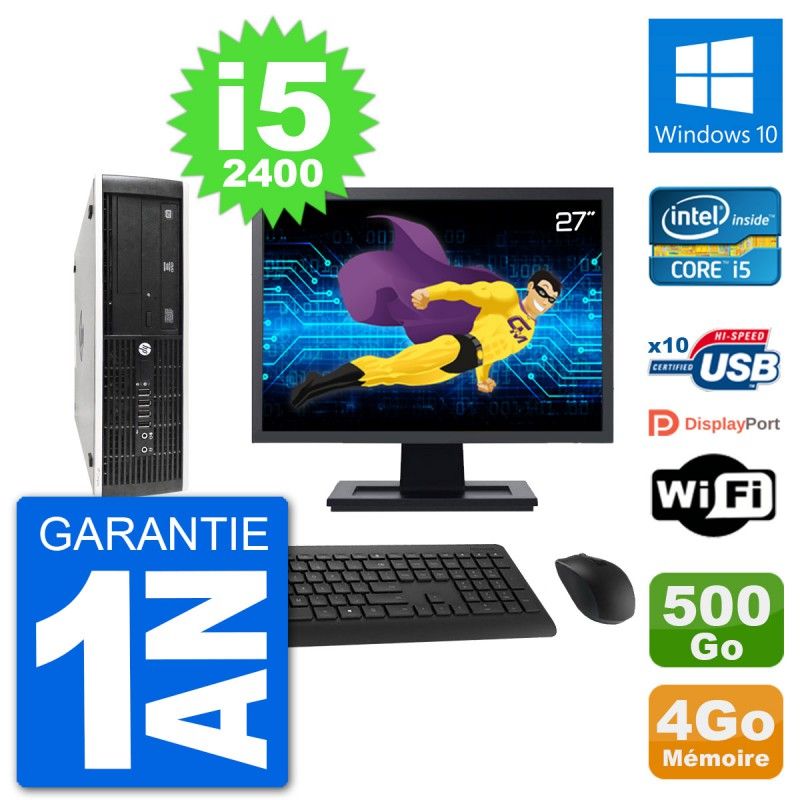 HP 8300 SFF Desktop PC | 27" Screen | Intel i5-2400 | 4GB RAM | 500GB HDD | Windows 10