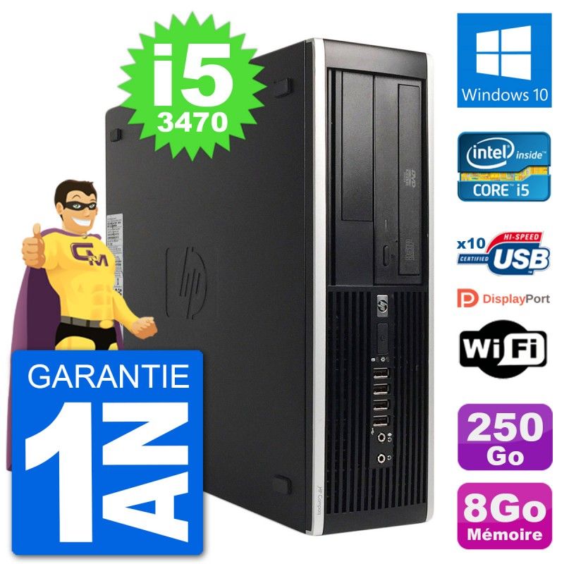 Ordinateur de bureau HP 8300 Elite SFF - Intel Core i5-3470, 8 Go de RAM, 250 Go SSD, Windows 10, WiFi