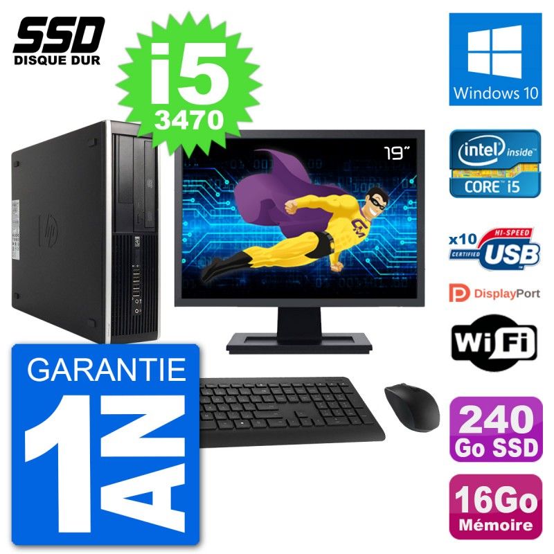 HP 8300 Elite SFF Desktop PC - 19" Screen, Intel i5-3470, 16GB RAM, 240GB SSD, Windows 10, WiFi